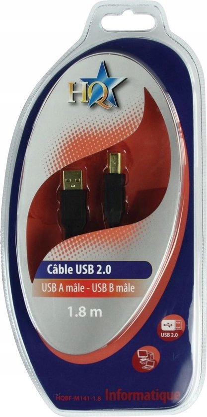 Kabel drukarkowy 1,8M USB 2.0 AM-BM ORYGINALNY Długość kabla 1.8 m