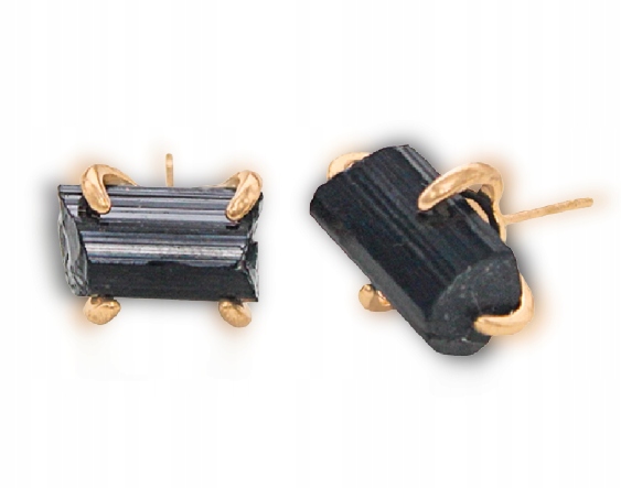 Náušnice s přírodním kamenem Černý Turmalín Zlaté