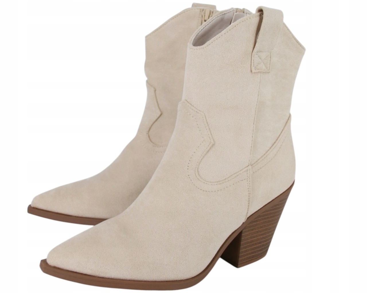 Jarní Krátké Kozačky Kotníkové Boty Kovbojské Boty Semišové Dámské Boty Béžové 41