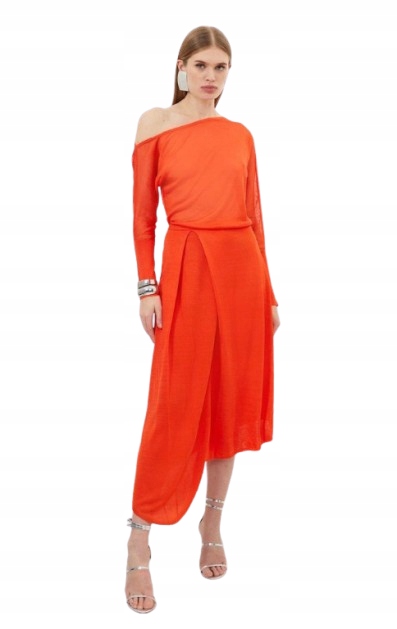 Karen Millen Šaty MIDI S Odhaleným Ramenem A Dlouhým Rukávem S B1P