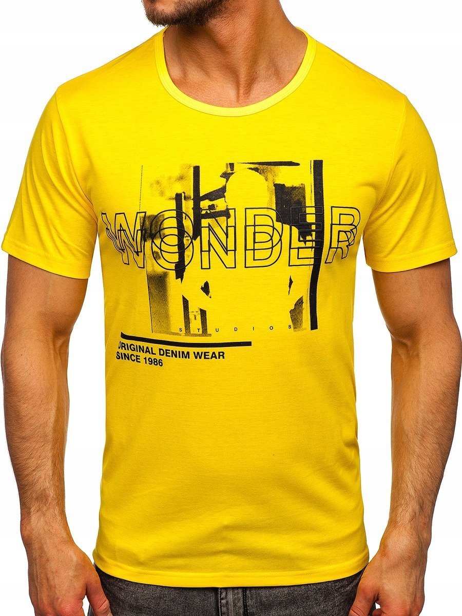 

T-shirt Męski Z Nadrukiem Żółty KS2651 DENLEY_2XL