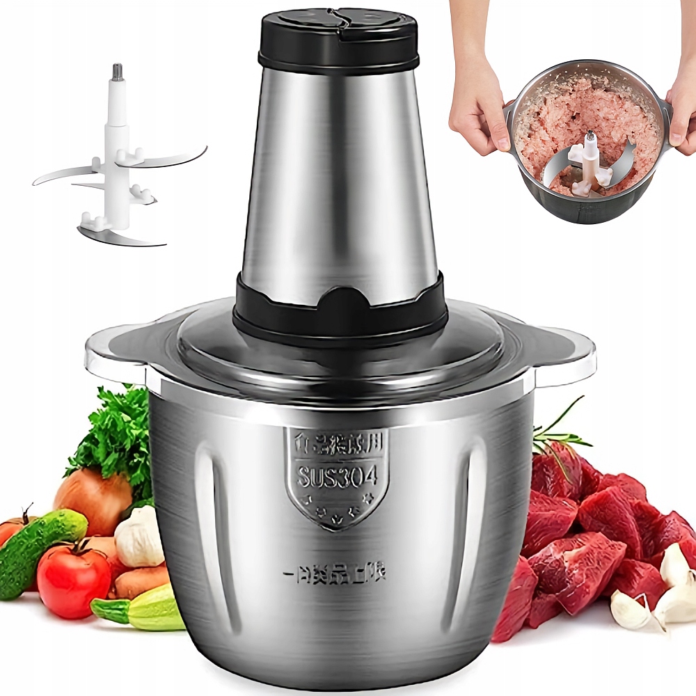 Výkonný Sekáček Potravin Potravinářských Mixérů 300 W 2 L, Dvě Rychlosti, Ocelový