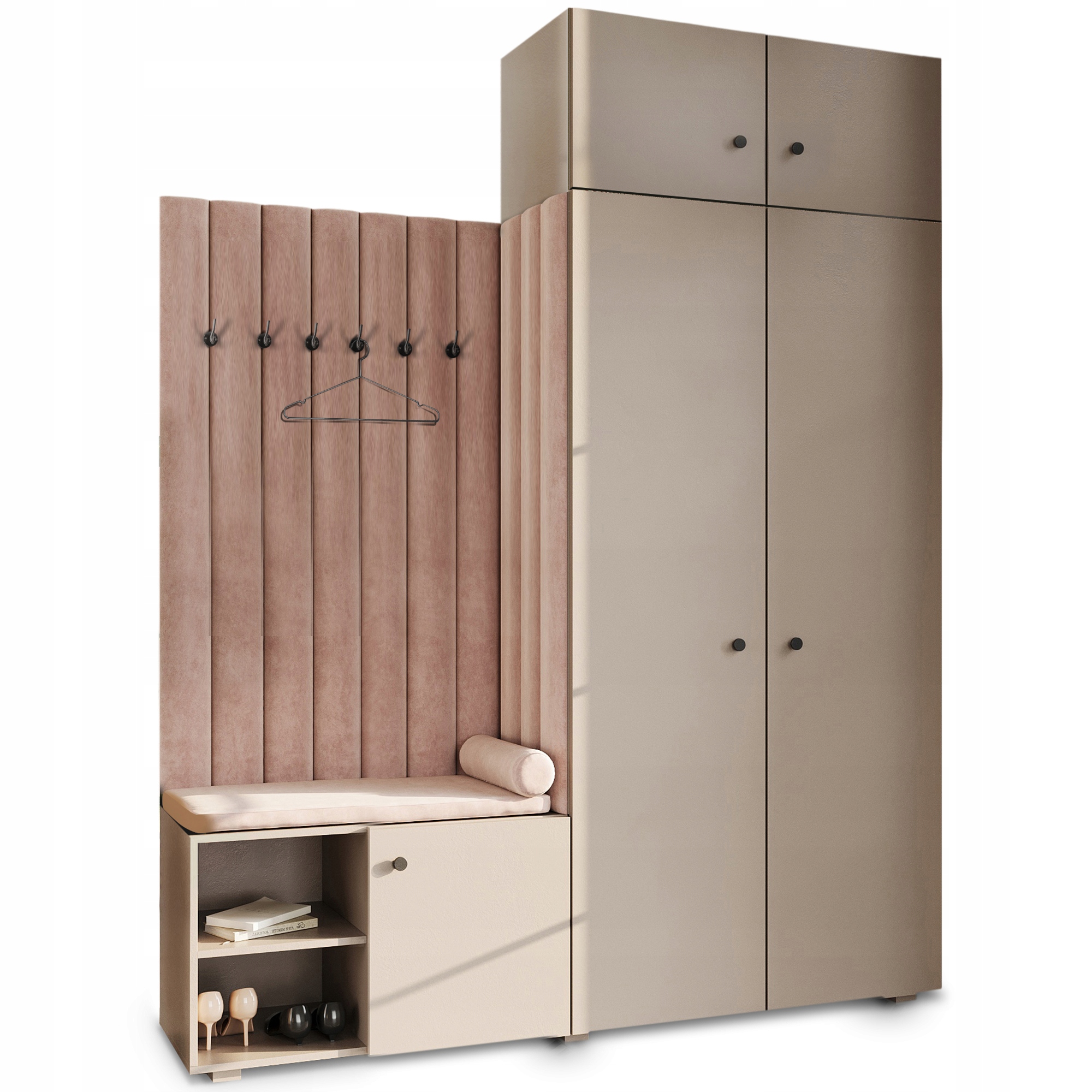 Šatní skříň do předsíně Aria písková, čalouněný nástavek Cloud 60