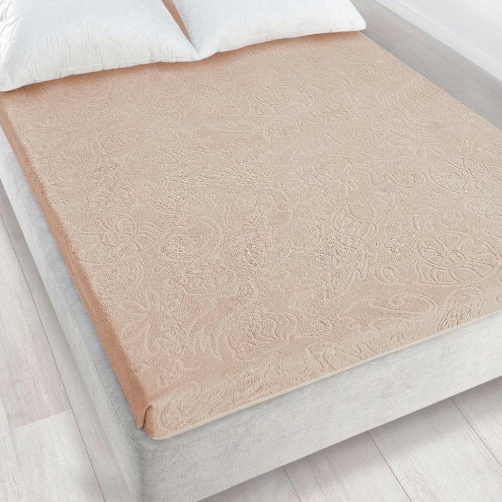 Froté prostěradlo bez gumičky 175x220 Tulipán béžové světlé žakárové