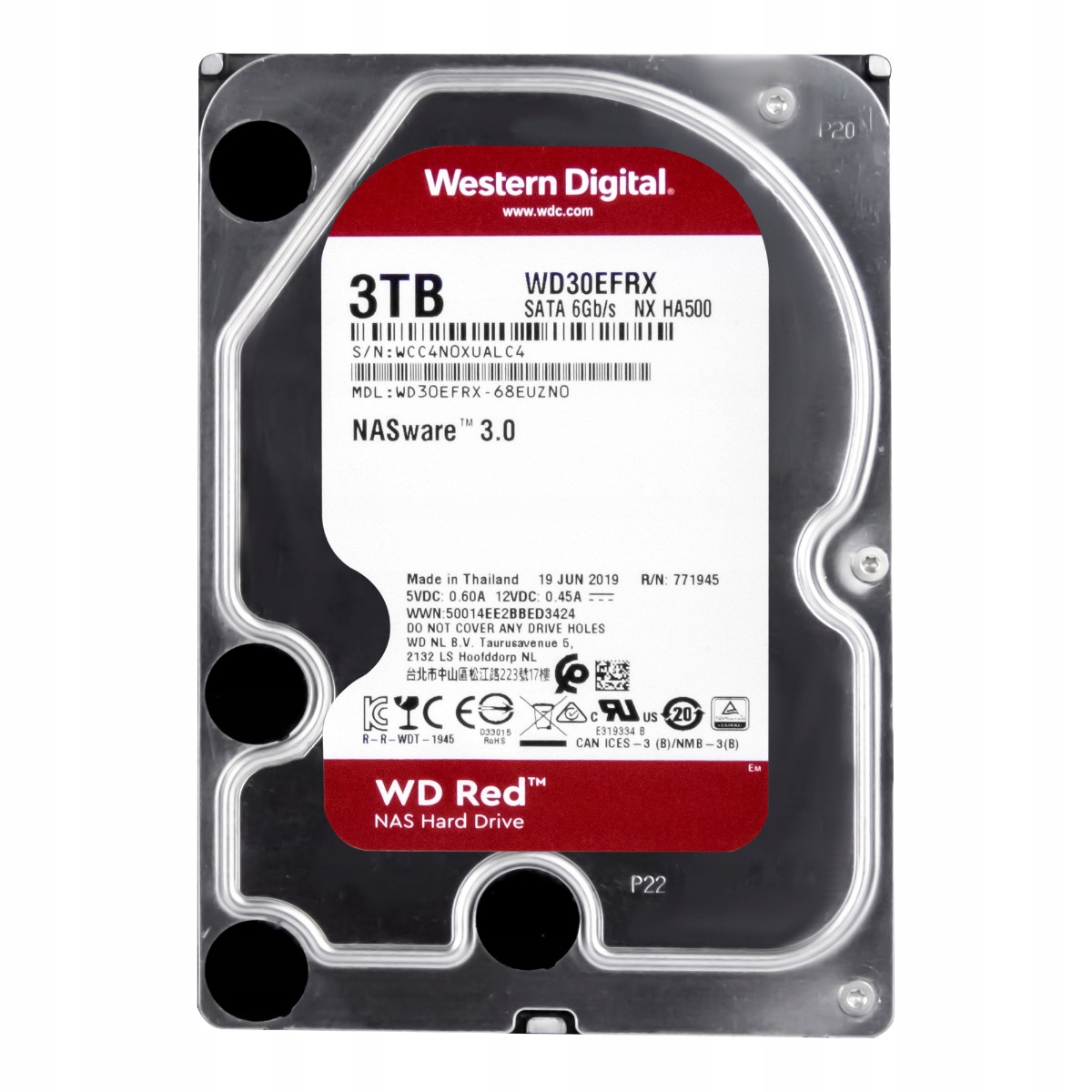 Wd Red 3TB 5,4K 64MB Sata III 3,5'' WD30EFRX NASware 3.0 Nx HA500