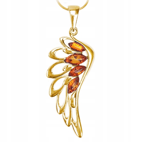 Zlatý Přívěsek křídlo s přírodním JANTARem stříbro 925 Pozlacené