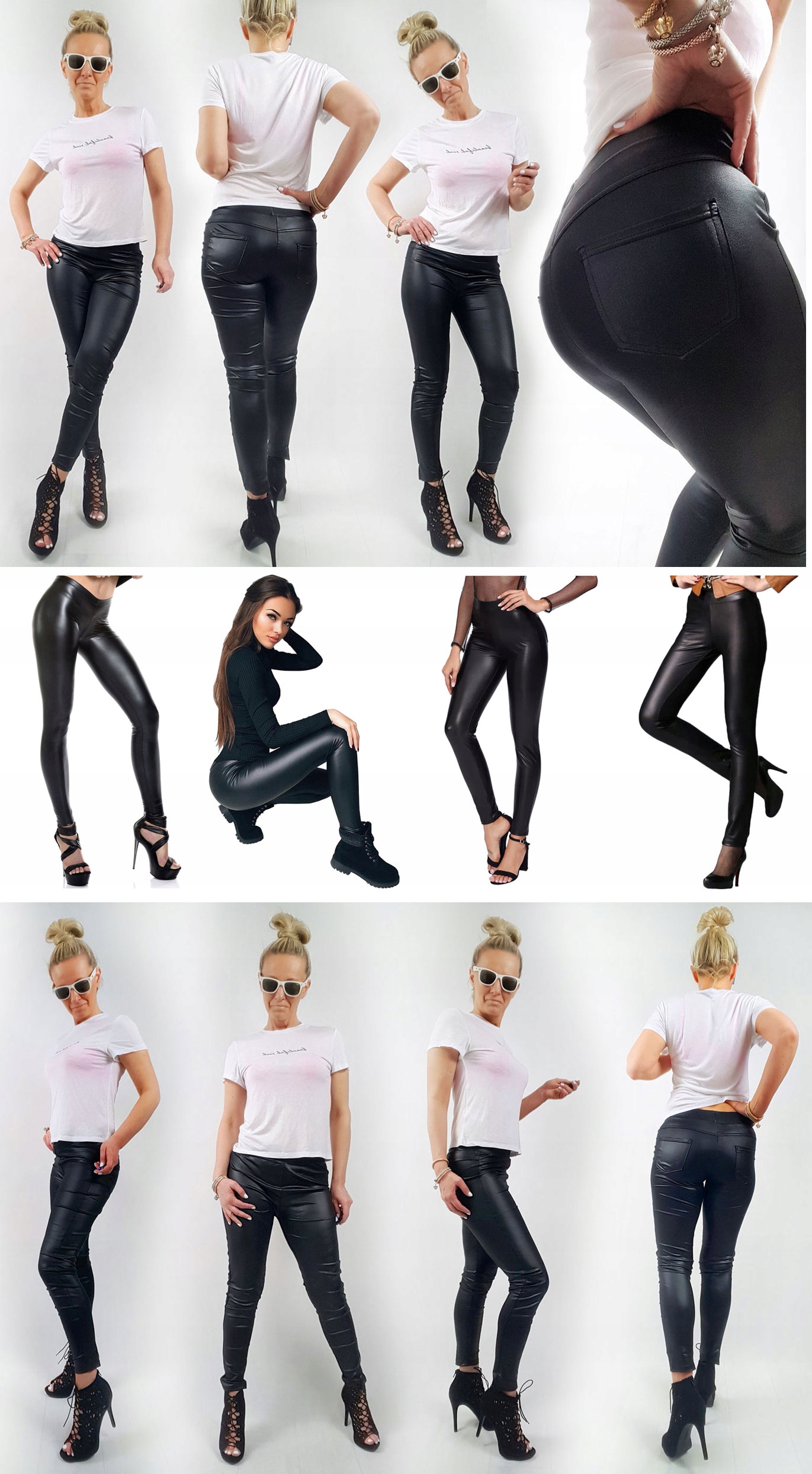 SKÓRZANE LEGINSY LATEX RURKI GETRY SPODNIE LATEKS Marka bez marki