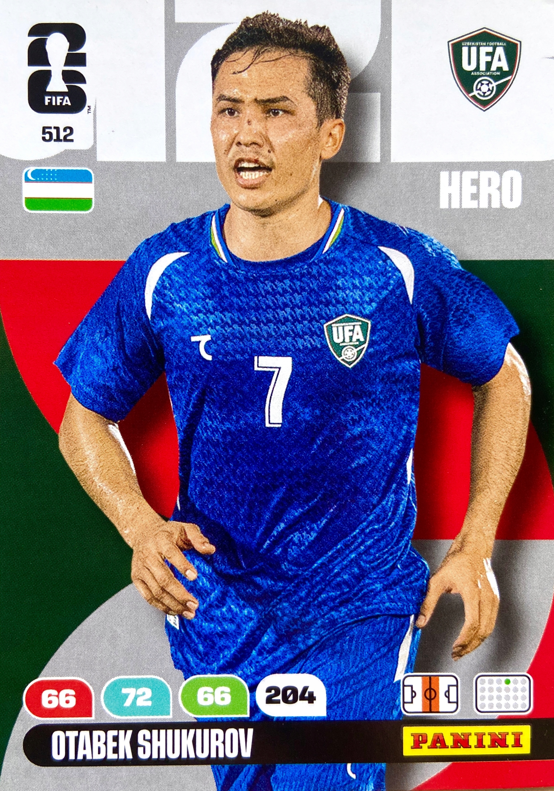 Panini Fifa World Cup 2026 karta piłkarska Hero 512 Shukurov Uzbekistan