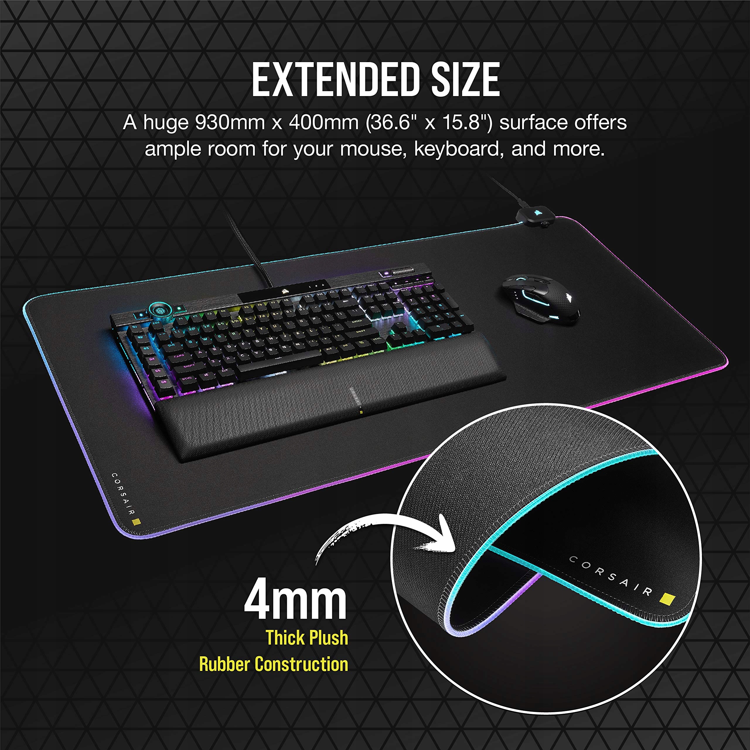 CORSAIR MM700 RGB Podkładka Gamingowa 930x400mm Dwa Porty USB — miniatura 6