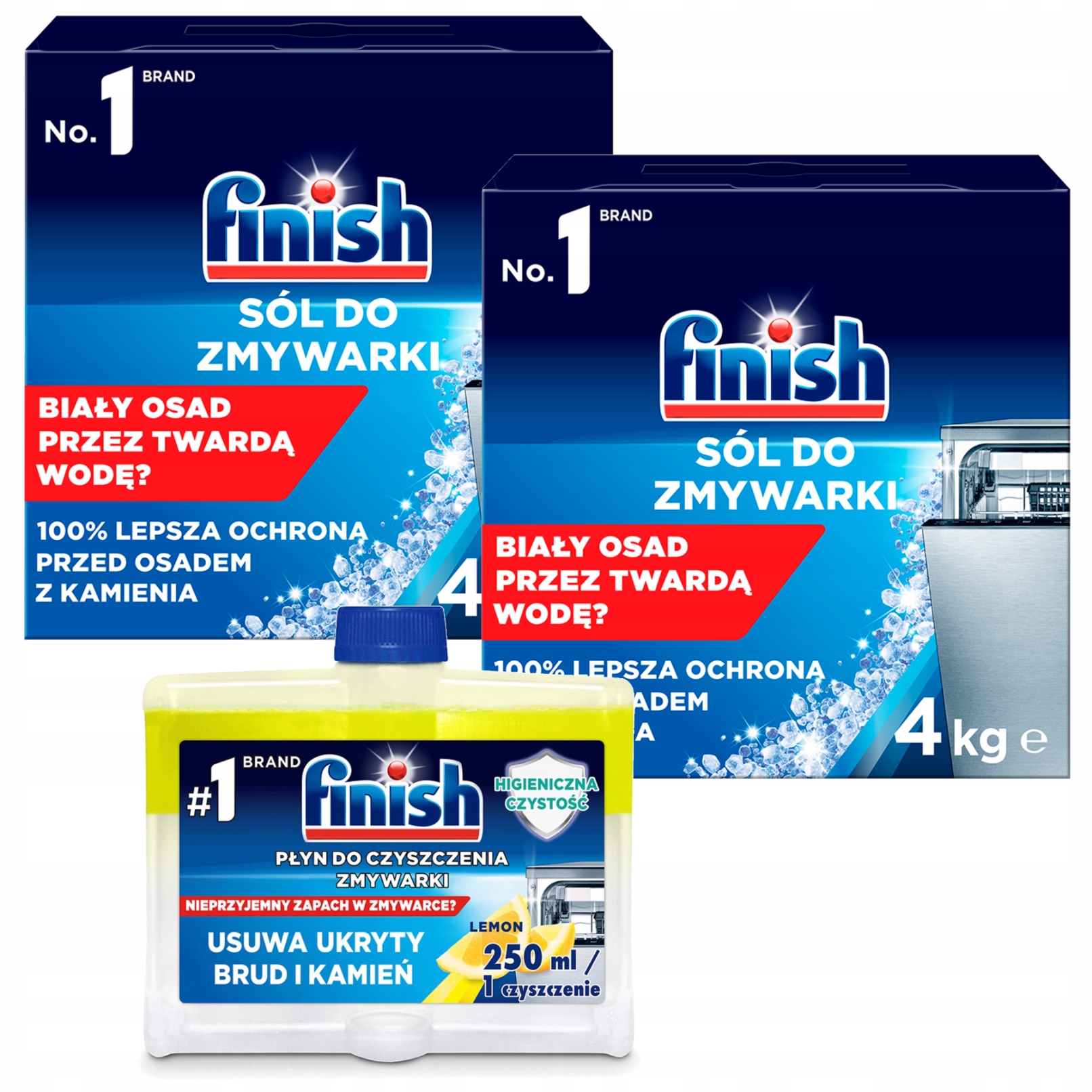 Finish Sůl do myčky Změkčující vodu 2x4 kg Čistič citronů 250 ml