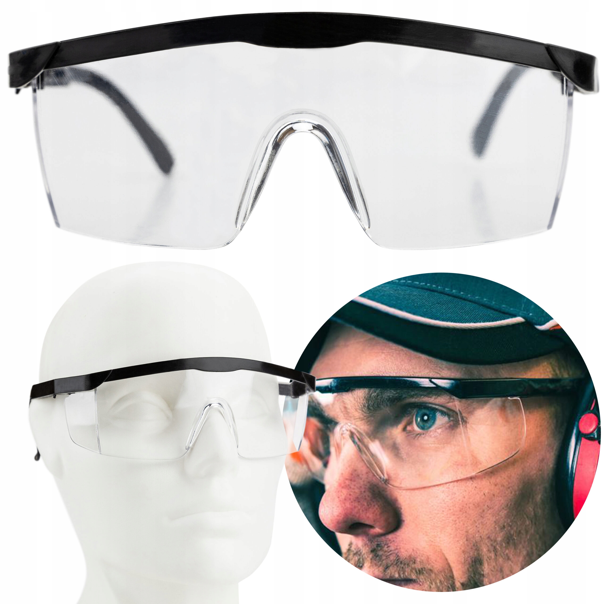 OKULARY GOGLE OCHRONNE BEZBARWNE PRZECIWODPRYSKOWE BHP Cechy dodatkowe regulowane zauszniki