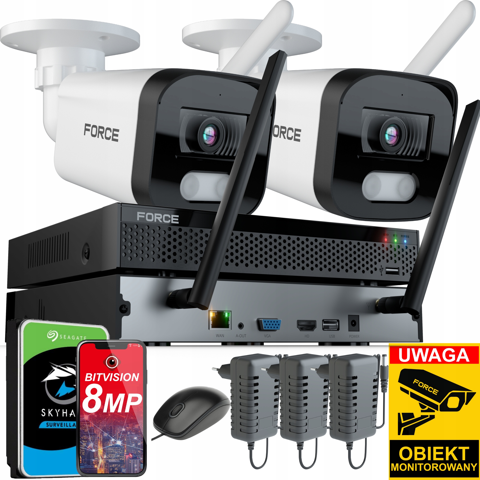Force Wifi monitorovací sada 2x Ip kamera 8MPx Disk 1TB WiFi rekordér