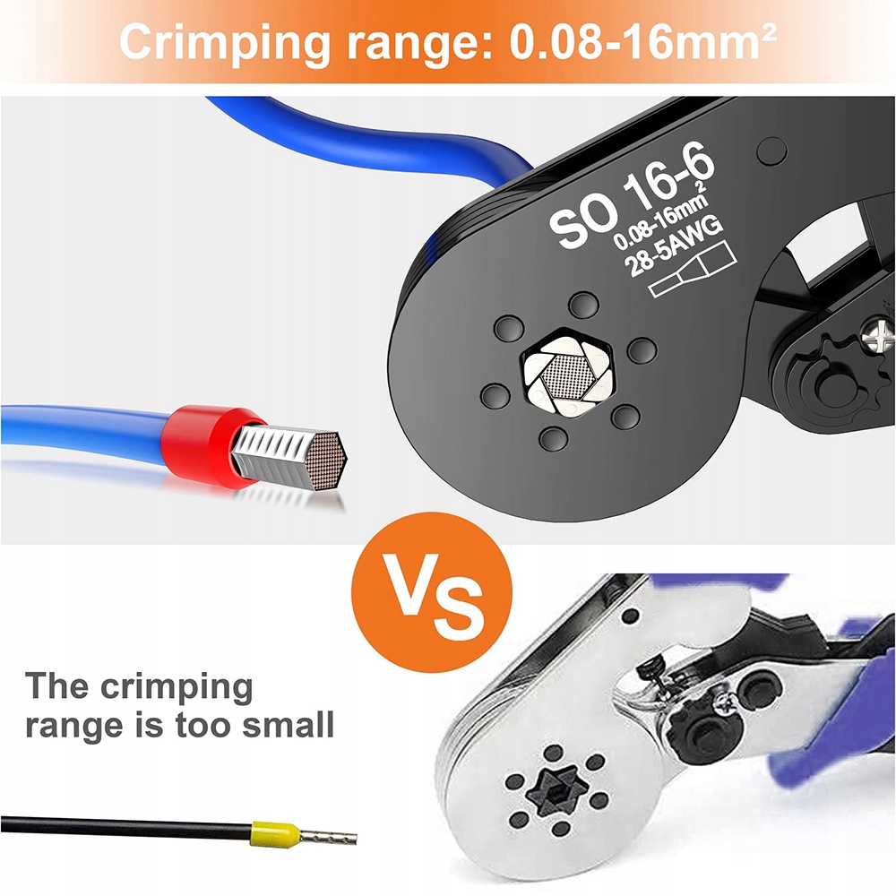 Zaciskarka Praska do Tulejek Kabli Konektorów Przewodów 0,08 mm2 - 16 mm2 Kolor czerwony