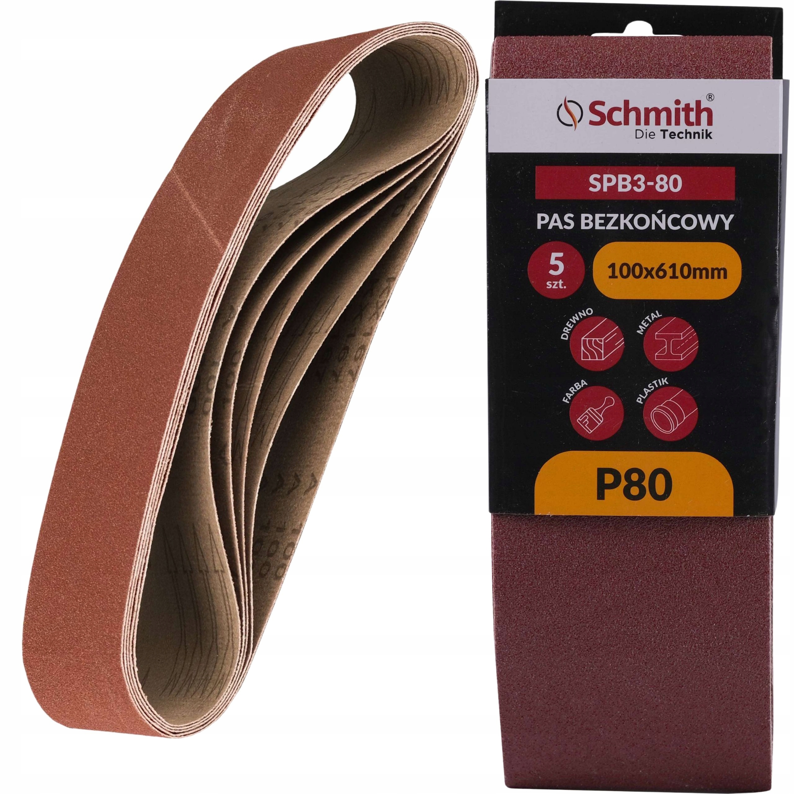 Pas Bezkońcowy Taśma Papier Ścierny P80 100x610mm 5szt. Schmith