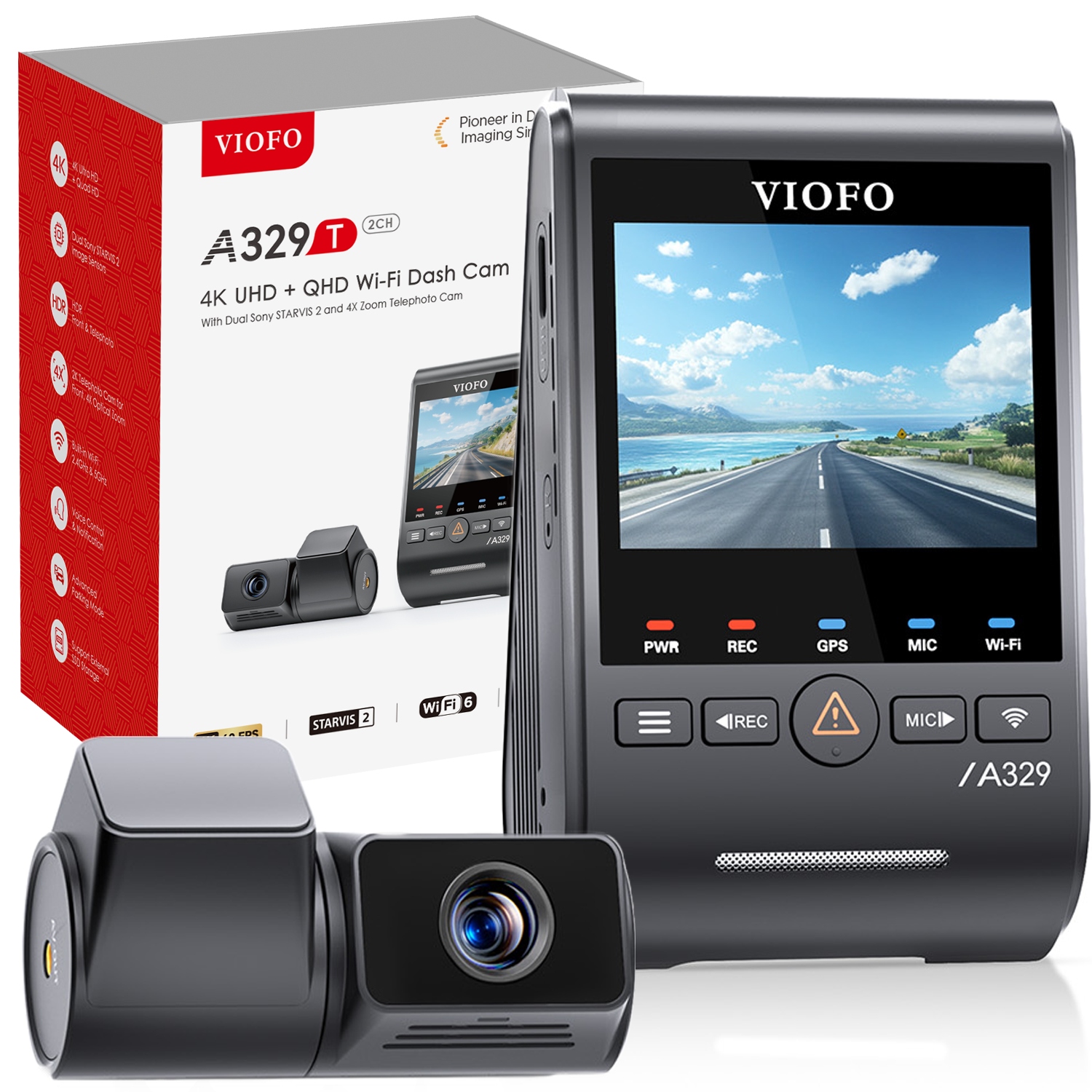 KAMERA SAMOCHODOWA VIOFO A329T 2CH 4K HDR GPS WIFI SONY STARVIS 2 TELEPHOTO