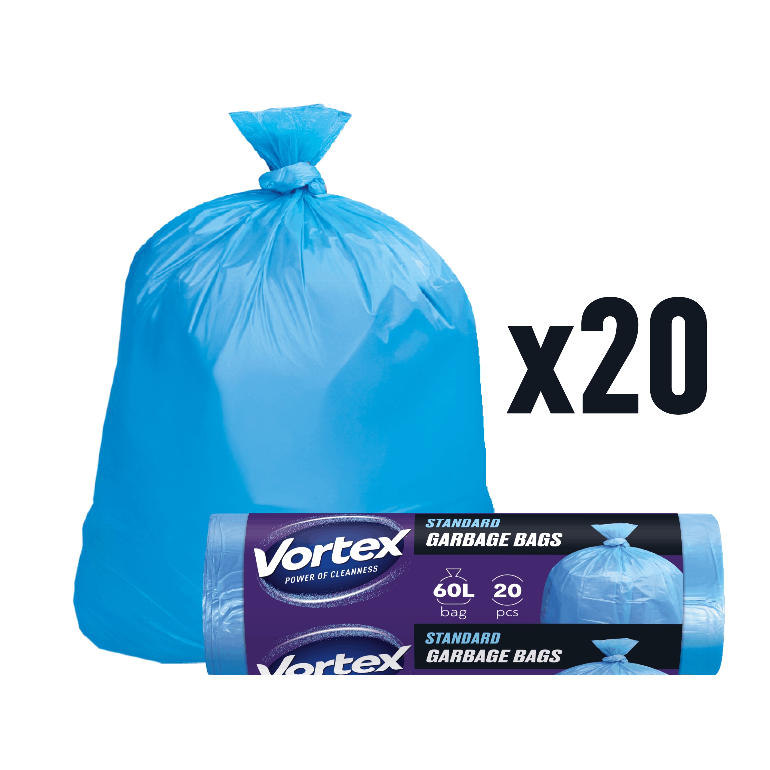 Sáčky Na Odpadky Silné 60L Univerzální Odolné Modré Vortex 20x20ks