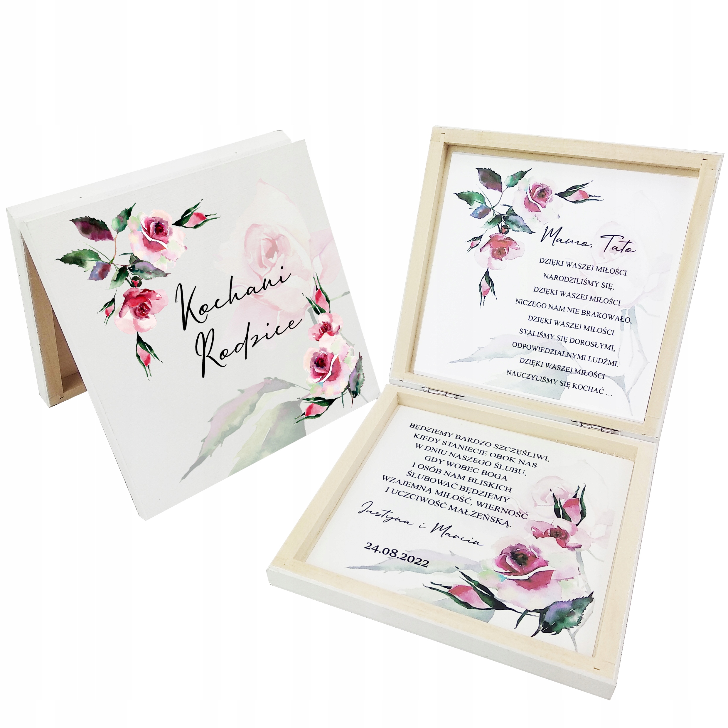 PUDEŁKO DREWNIANE ZAPROSZENIE DLA RODZICÓW NA ŚLUB WESELE AKWARELA