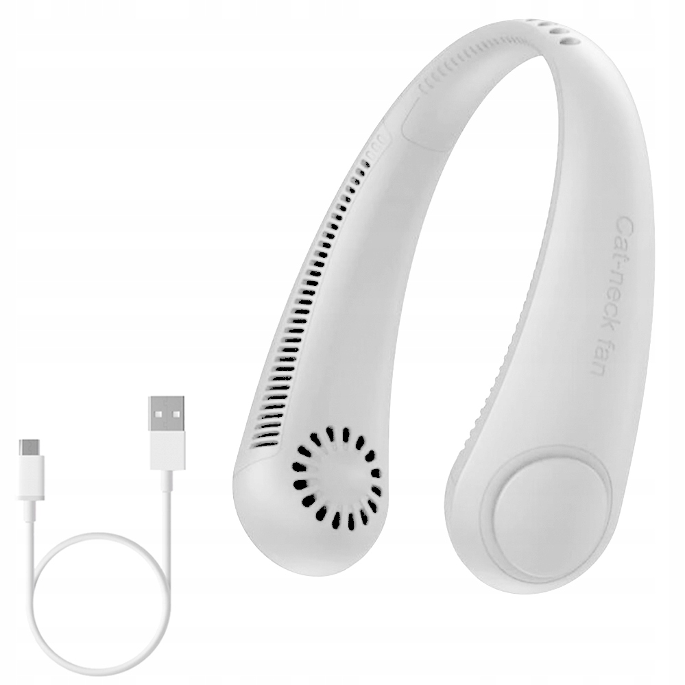 Přenosný Sportovní Větrák Ventilátor Na Krk Usb Bílý Výkonný Akumulátor