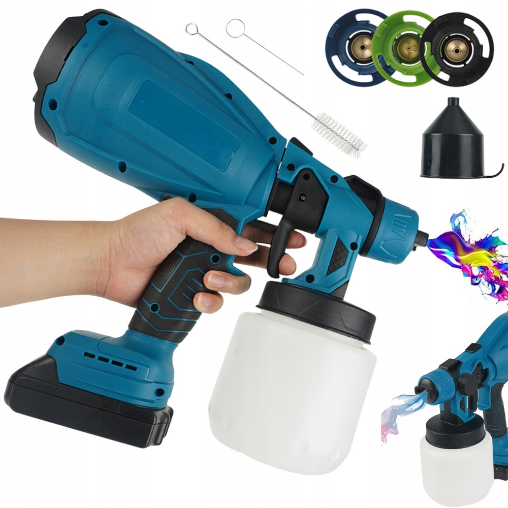 Akumulátorová Malířská Pistole 18V 3 Trysky Regulovatelná Rychlost +2 Aku 250W