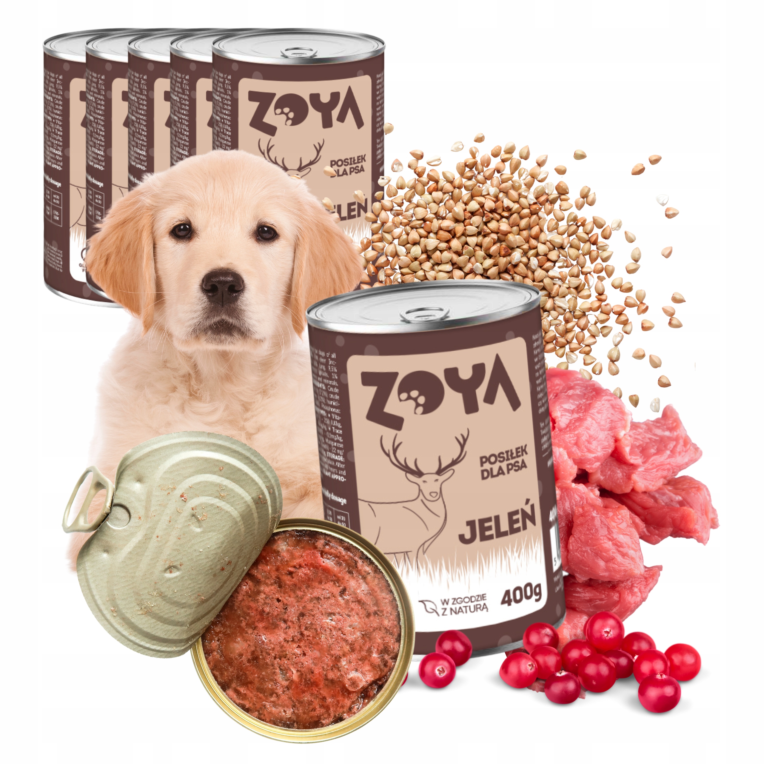 Mokra Karma Dla Psa W Puszce Jeleń Puszka 400G Zoya Czysty Skład 6 Sztuk