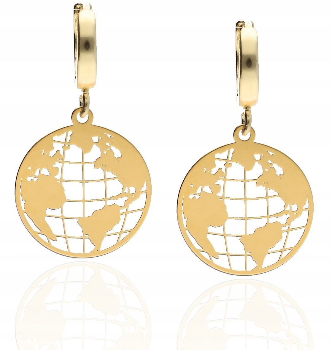 Závěsné náušnice zeměkoule globus země na kolečkách stříbro 925 pozlacené