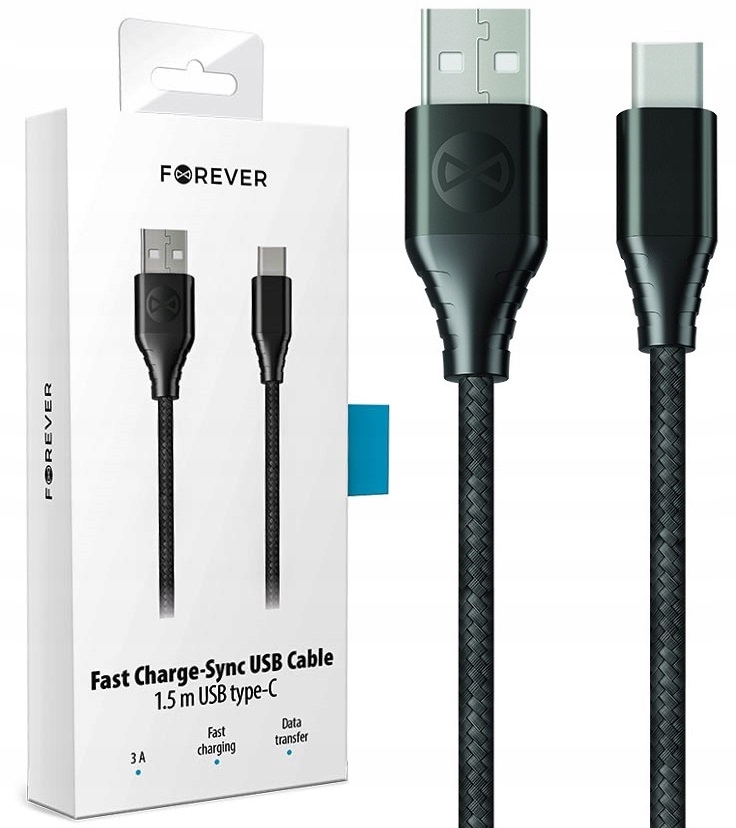 

Forever Core Trwały Pleciony Przewód Usb-c 1,5m 3A