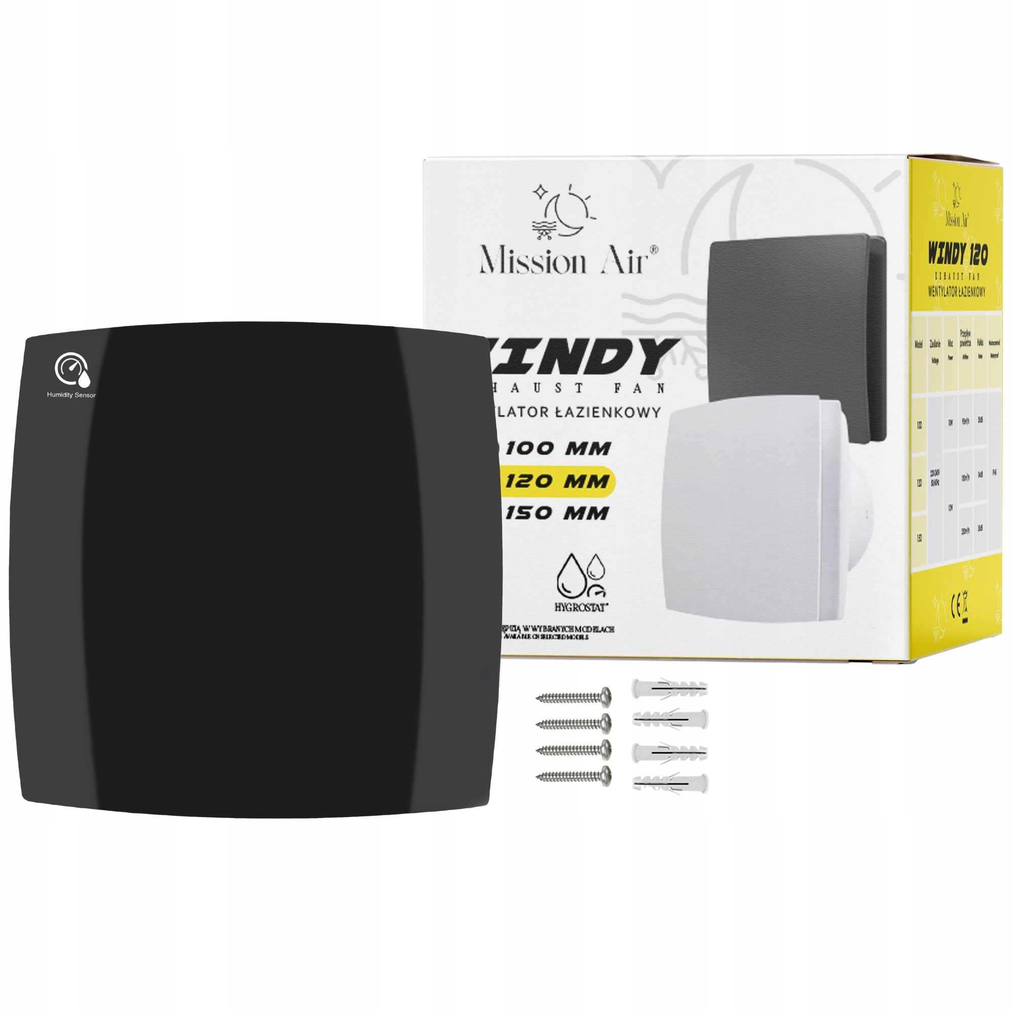 Černý Ventilátor Výtahu 120 H+t Koupelnový tichý Časovač Senzor Vlhkosti