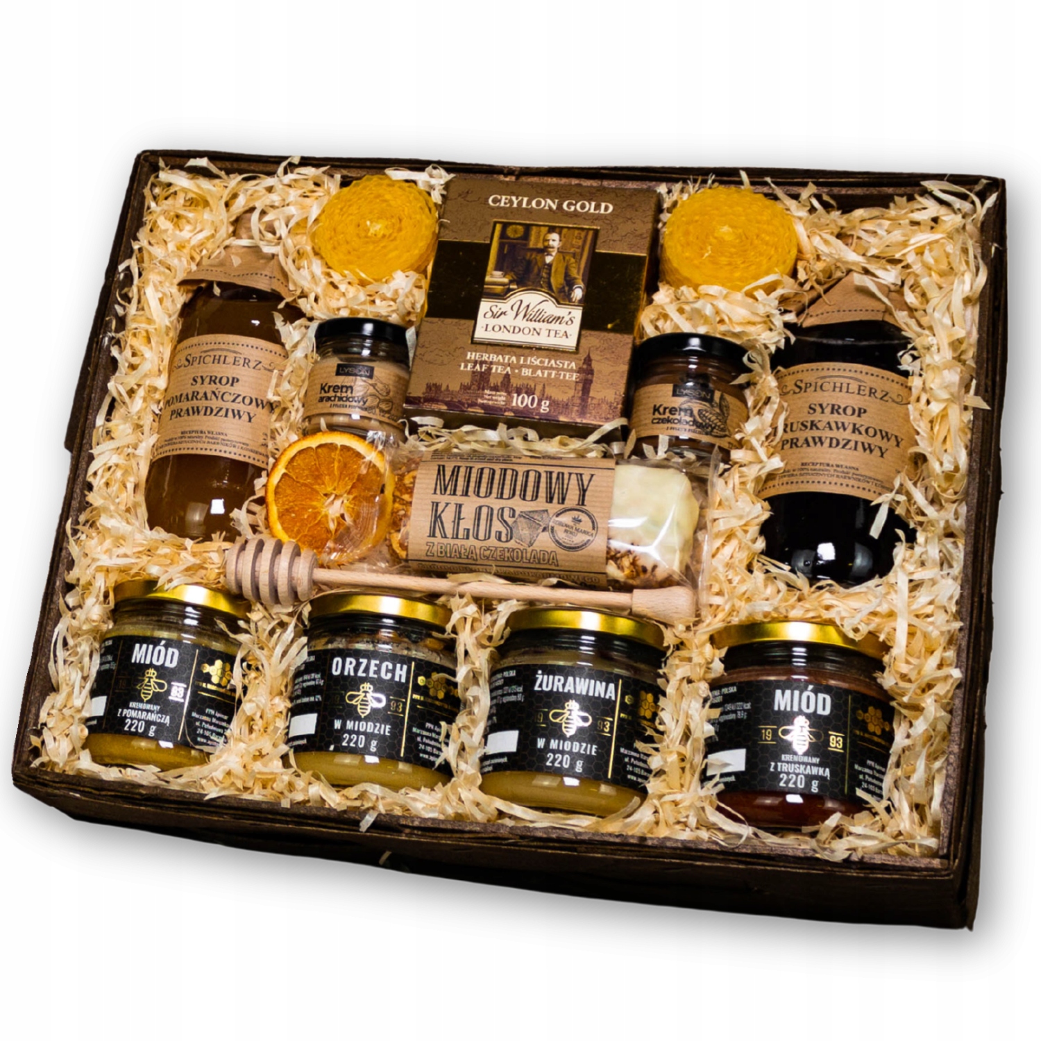 Levně Dárkový Koš – Elegantní Dárková Sada – Med, Sirupy, Krémy, Svíčky
