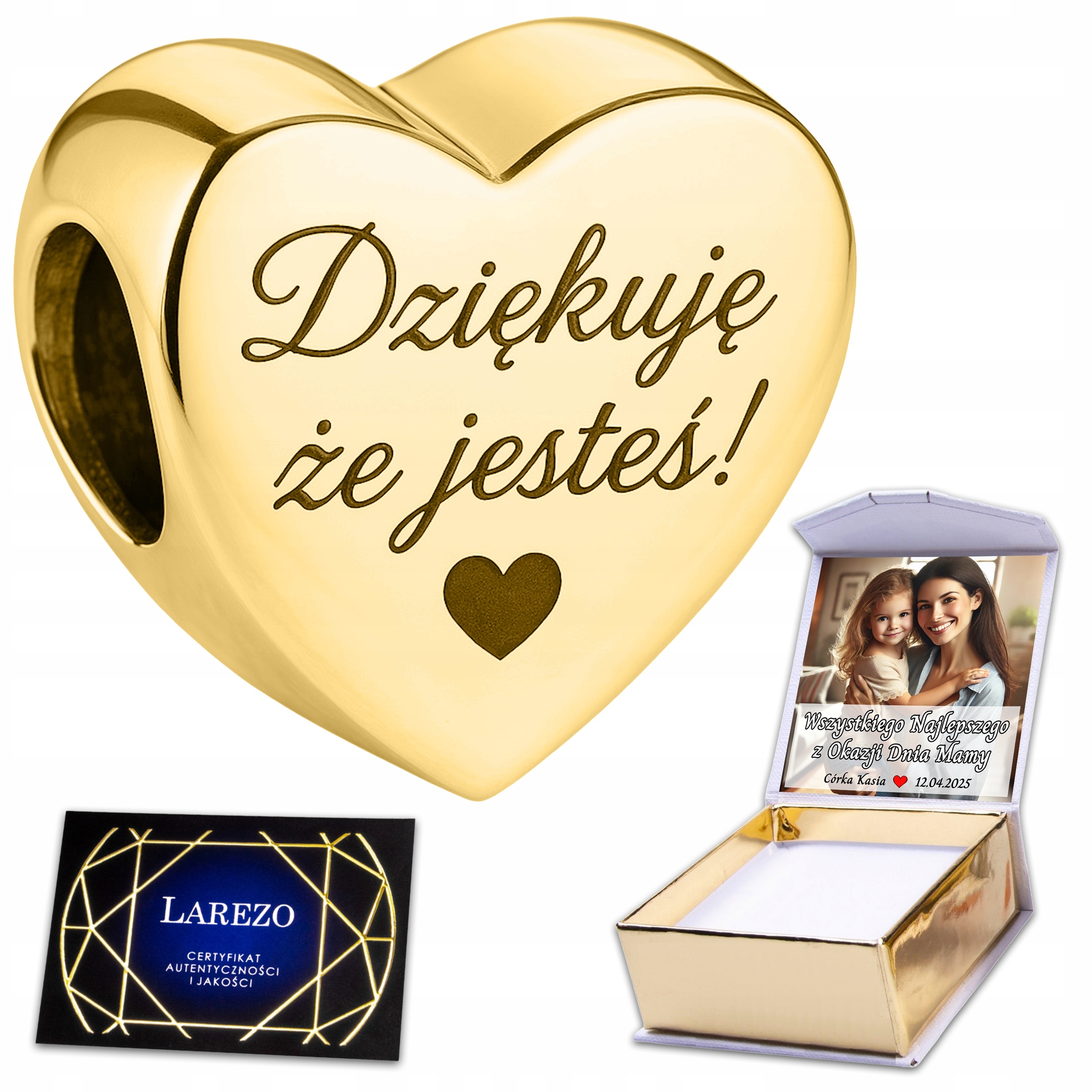 Charms Zlatý Děkuji, že jsi Srdce Srdíčko s gravírováním Stříbro 925