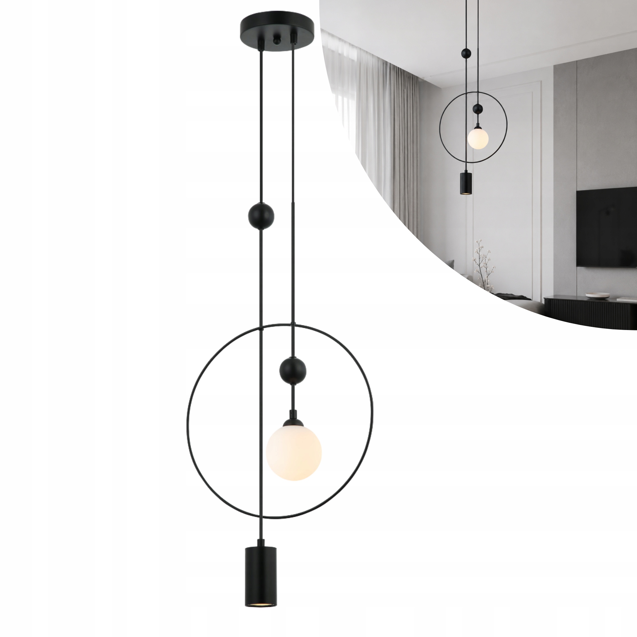 Závesná lampa Italux Trosti čierna, 2 svetlá GU10+G9, kov sklo