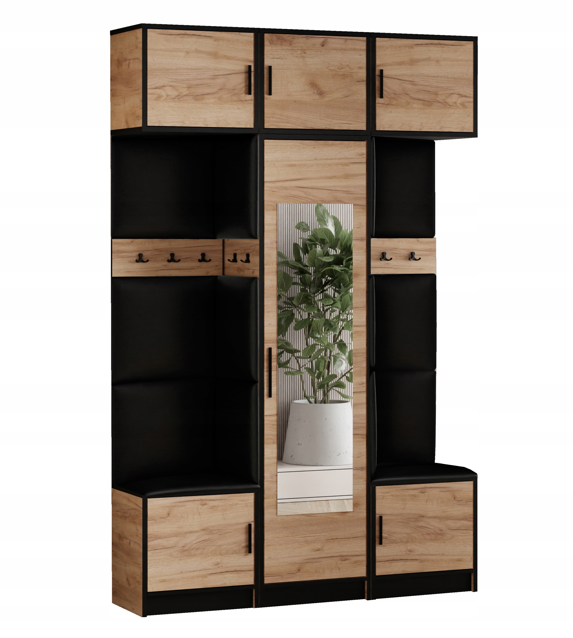 Šatní skříň s nástavcem Dior 16 dub craft zlatý ekokůže, černý sedák