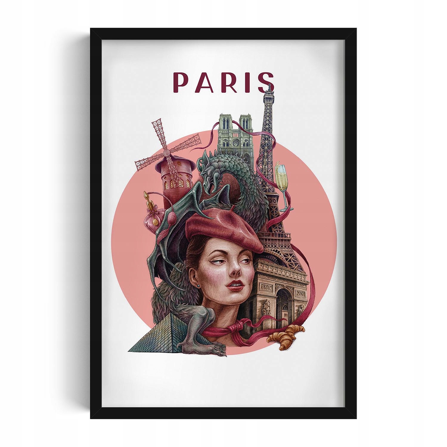 Elegantní obraz do obývacího pokoje Paris Eiffelova věž Notre Dame Moulin Rouge 40x60