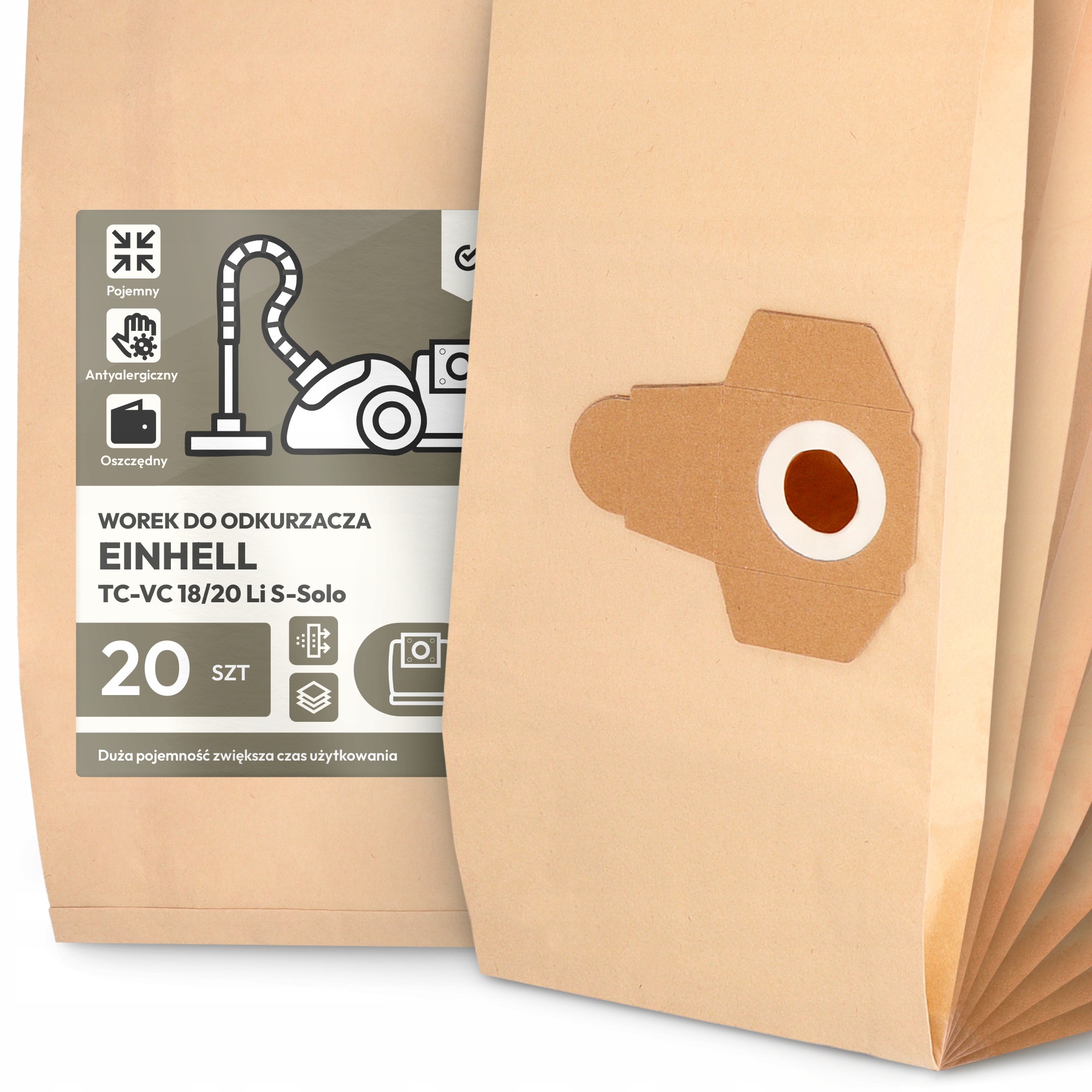 20 x Sáček Do Vysavače Einhell Tc-vc 18/20 Li S-Solo Papírový 2A