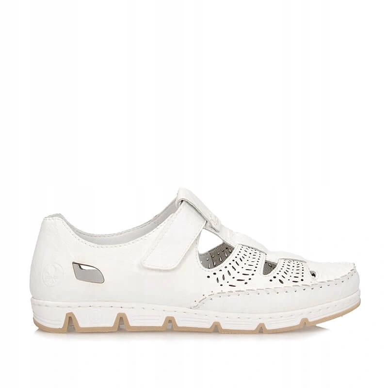 Dámské polobotky Rieker 49958-81 bílé na suchý zip, kožené, děrované