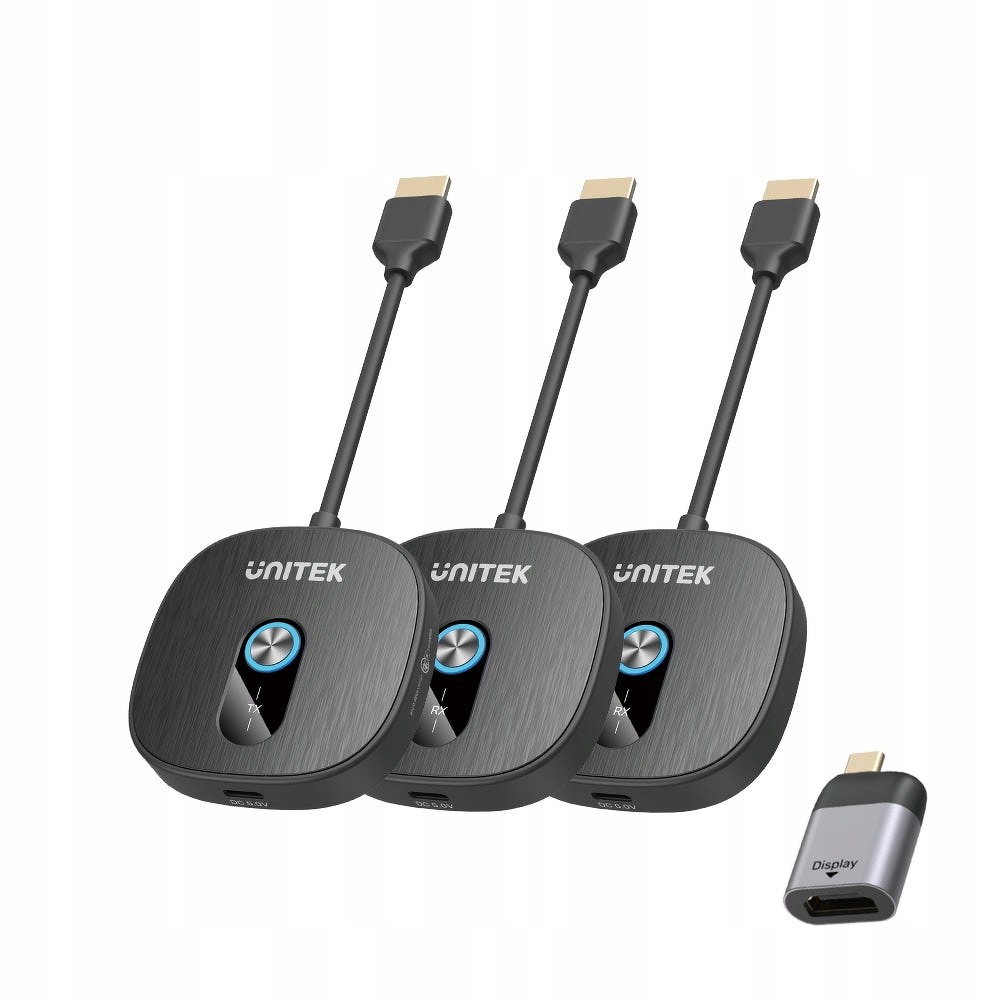 Unitek Bezprzewodowy transmiter Hdmi 1080p, 1 nadajnik 2 odbiorniki, czar