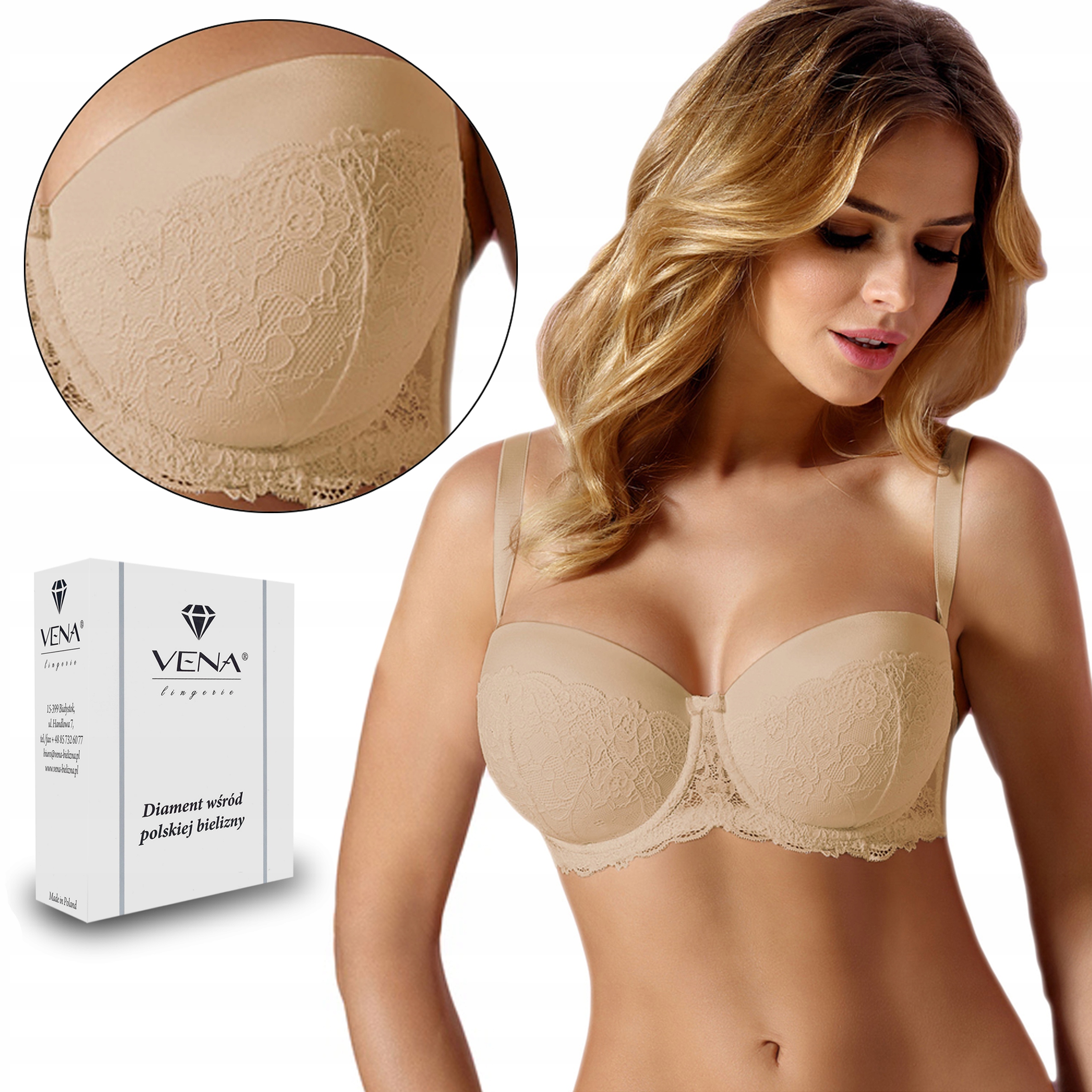 

Vena VB-235 Beżowy biustonosz bardotka koronka 90C