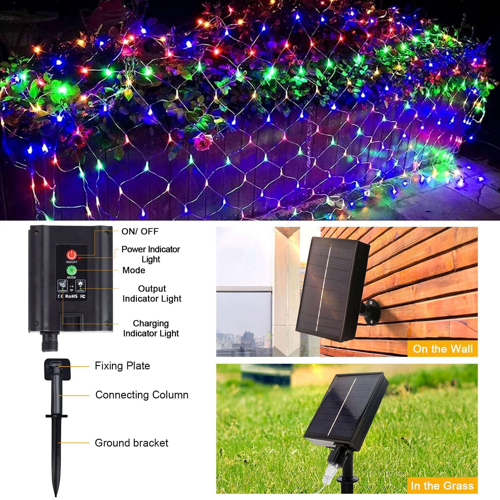 GHONLZIN SOLARNE LAMPKI GIRLANDA SIATKA ŚWIETLNA 8 TRYBÓW WODOODPORNE 1,5M — miniatura 8