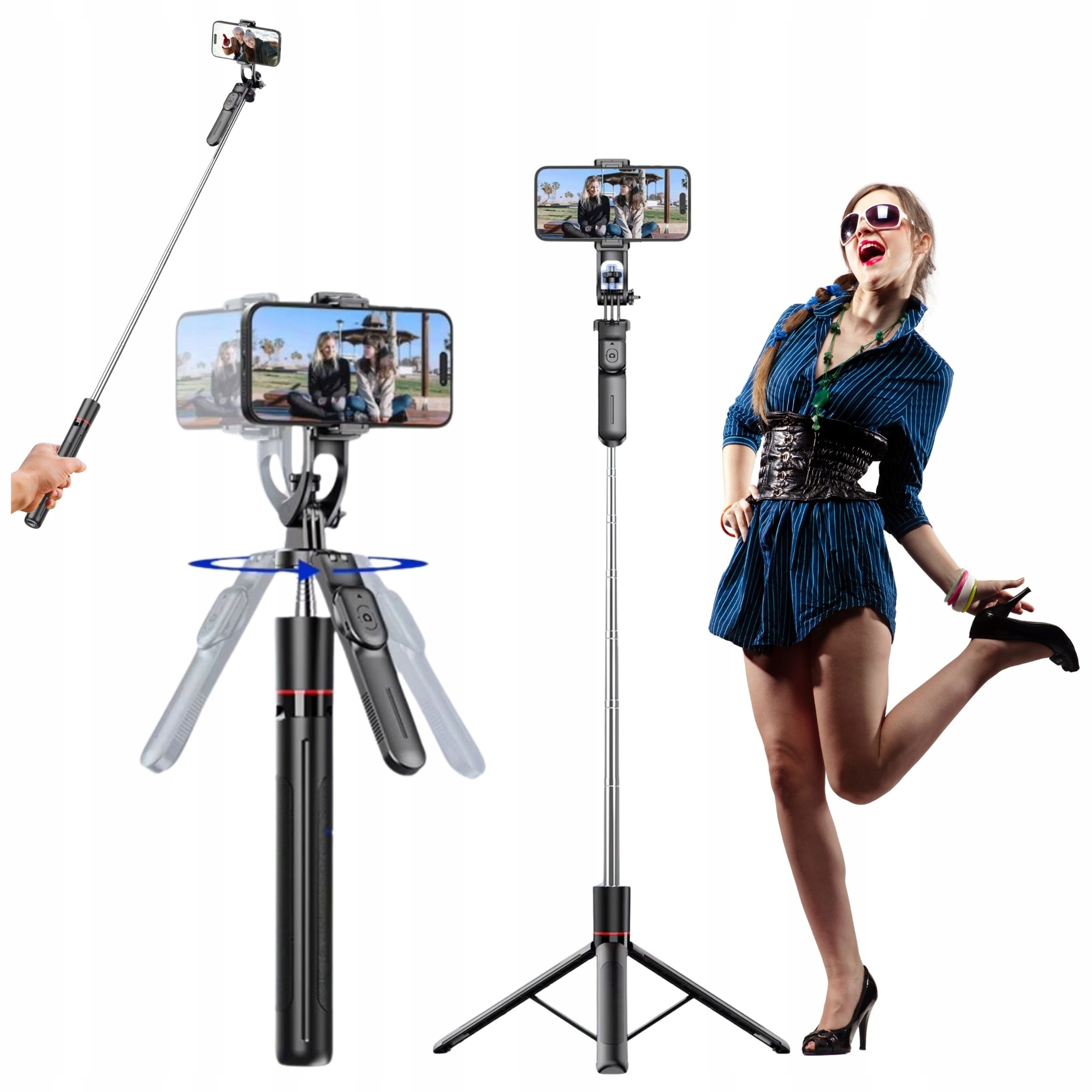 Selfie Tyč Stativ Pro Telefon S Bluetooth -360° Tripod 170 CM 3v1