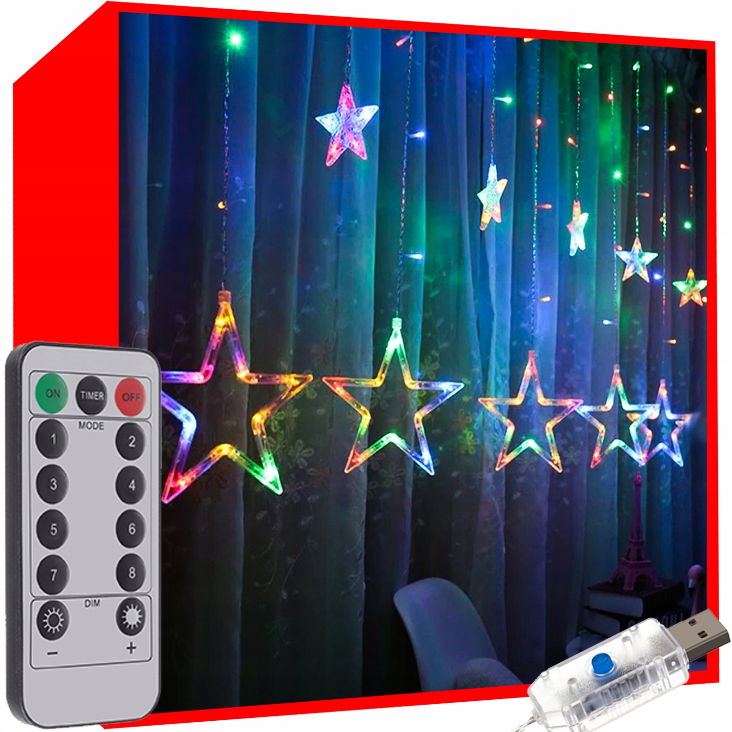 

Lampki Choinkowe Led Wiszące Kurtyna na Usb 2,5x1m