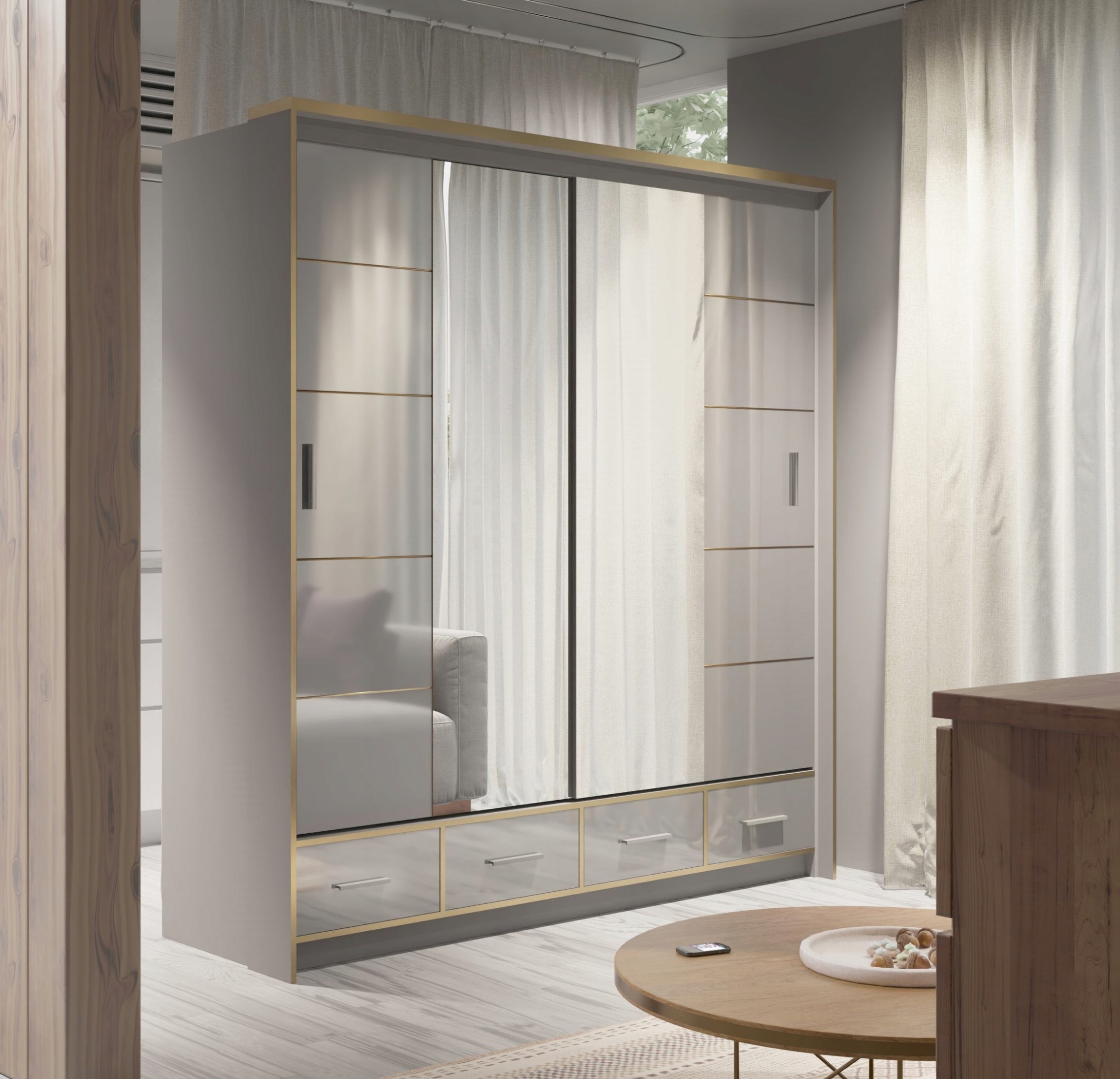 2-DRZWIOWA SZAFA SALSA 203X66X220 Z WNĘTRZEM SZARA