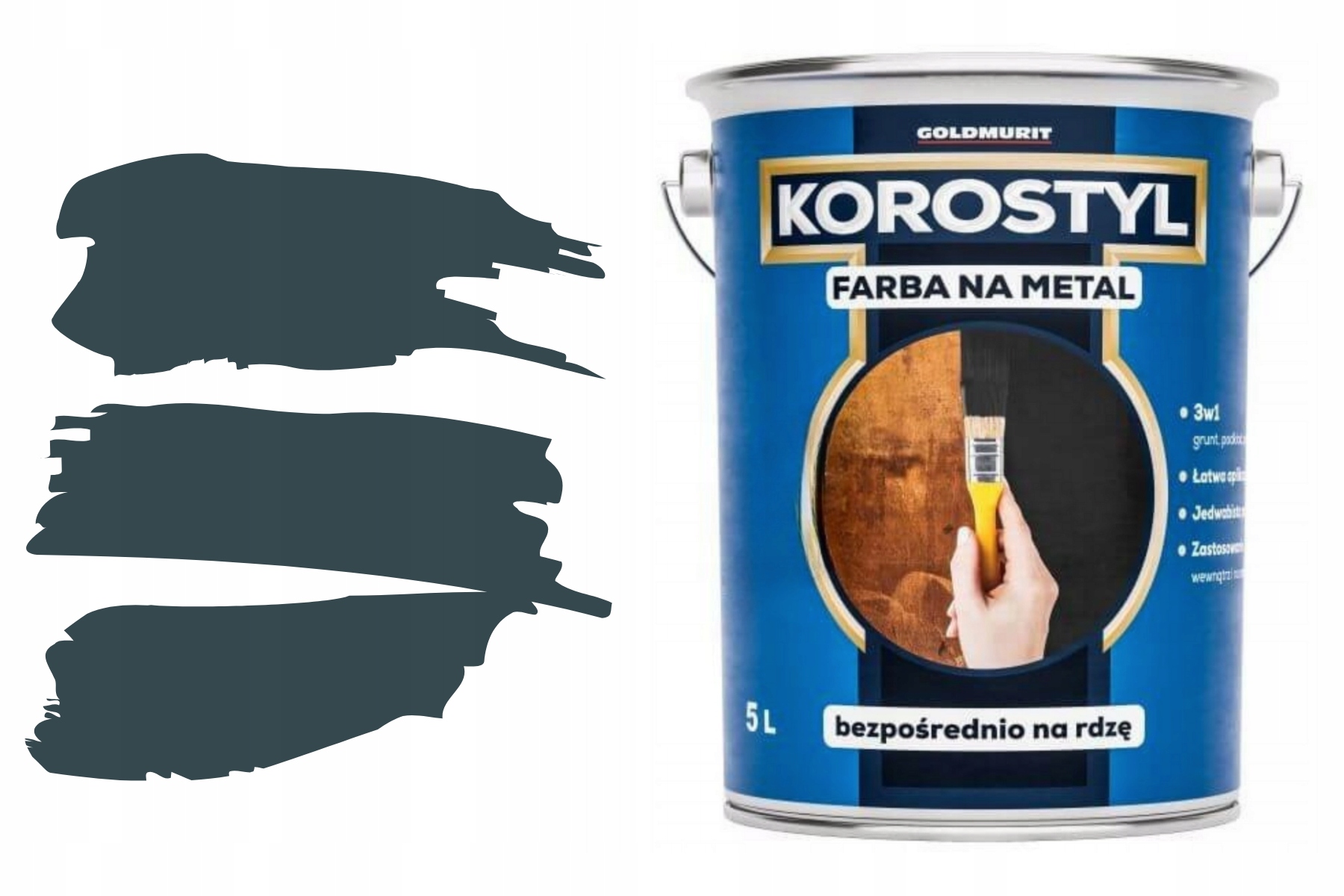 Farba do Metalu Ochronna na Rdzę Wydajna Satynowa Grafitowy 5L Goldmurit