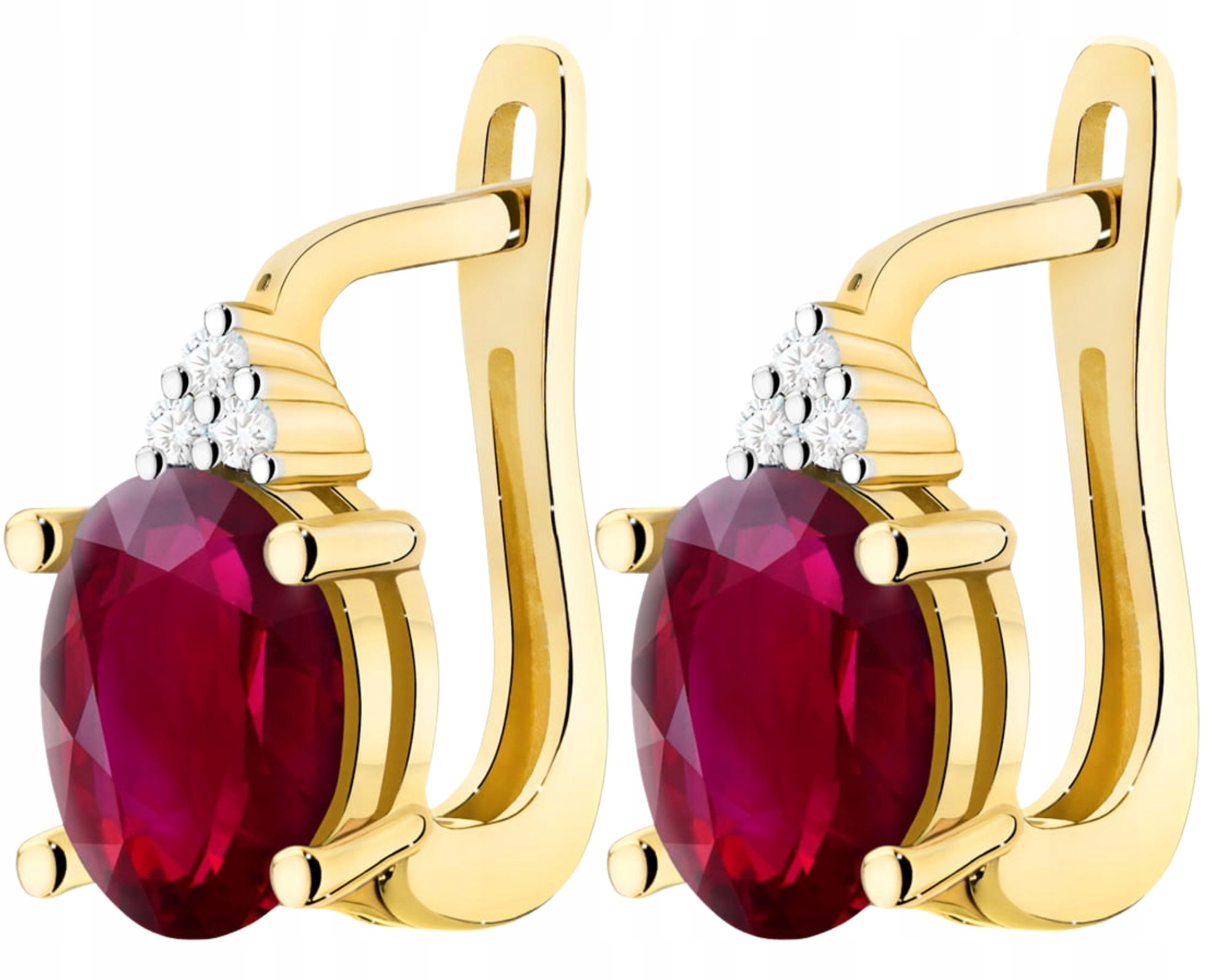 Zlaté Náušnice Přírodní Kámen Rubín Diamanty Zlato 585 14K Dárek