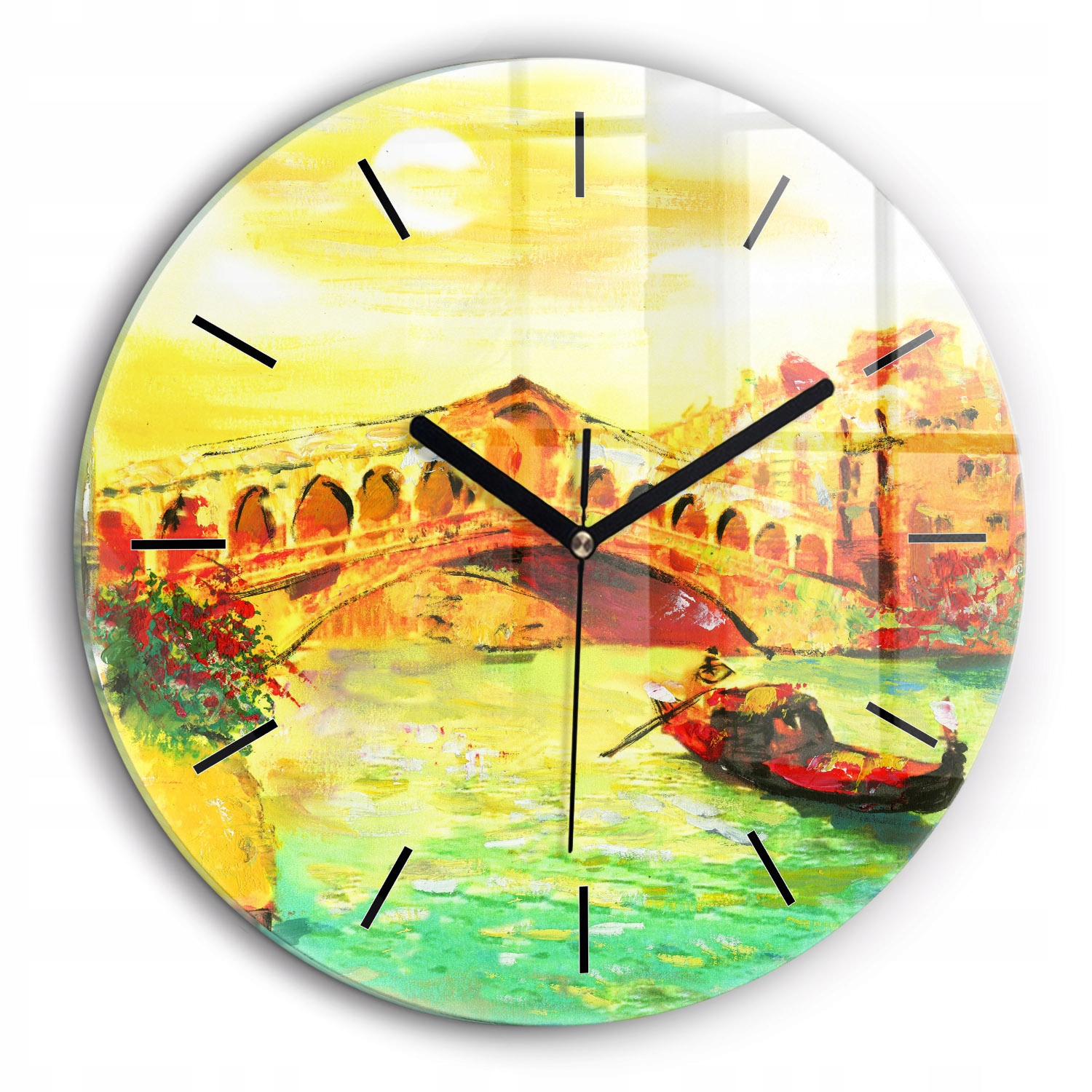 Moderní skleněné hodiny s stylovým potiskem Benátky Most Rialto fi60 cm