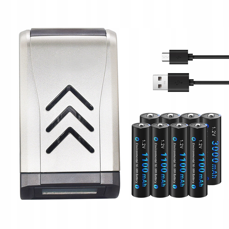 4x Aaa 3000mAh a 4x Aa 1100mAh 1.2V Nimh Dobíjecí Baterie LCD Nabíječka