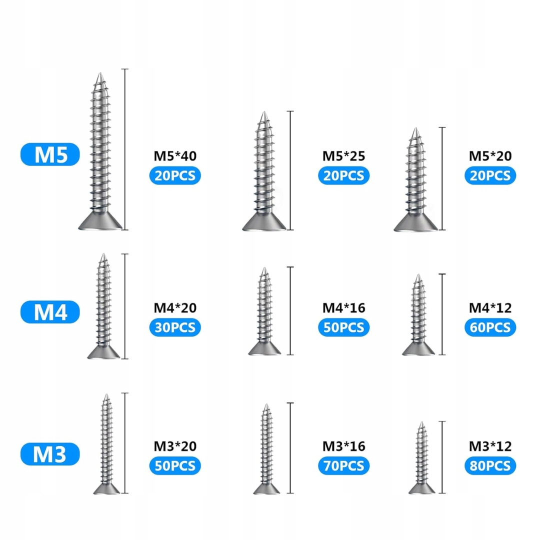 400 Sztuk Samogwintujące Wkręty Stal Nierdzewna Zestaw, Wkręty do Drewna Marka bez marki