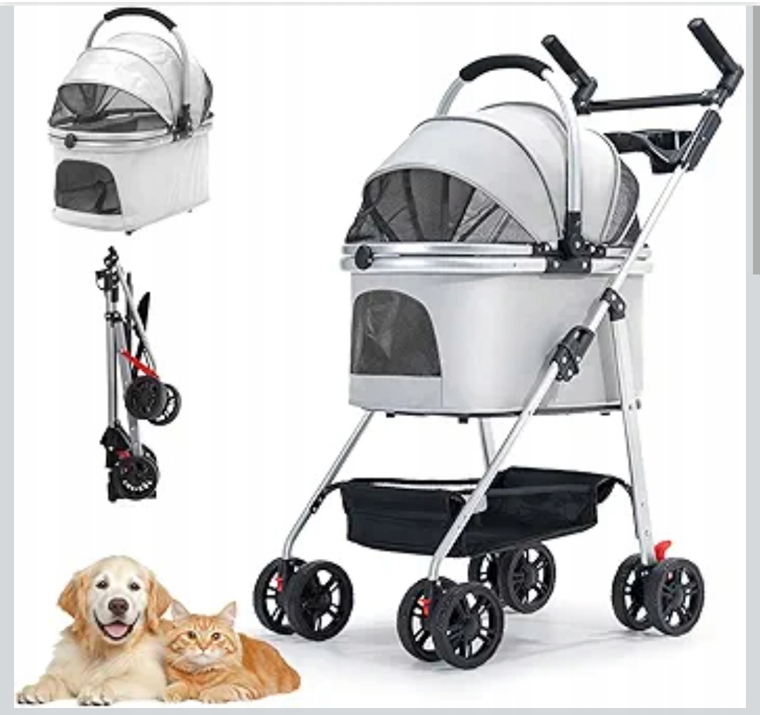 Wózek dla psa 3-w-1 składany buggy, do 20kg,Siairo, szary