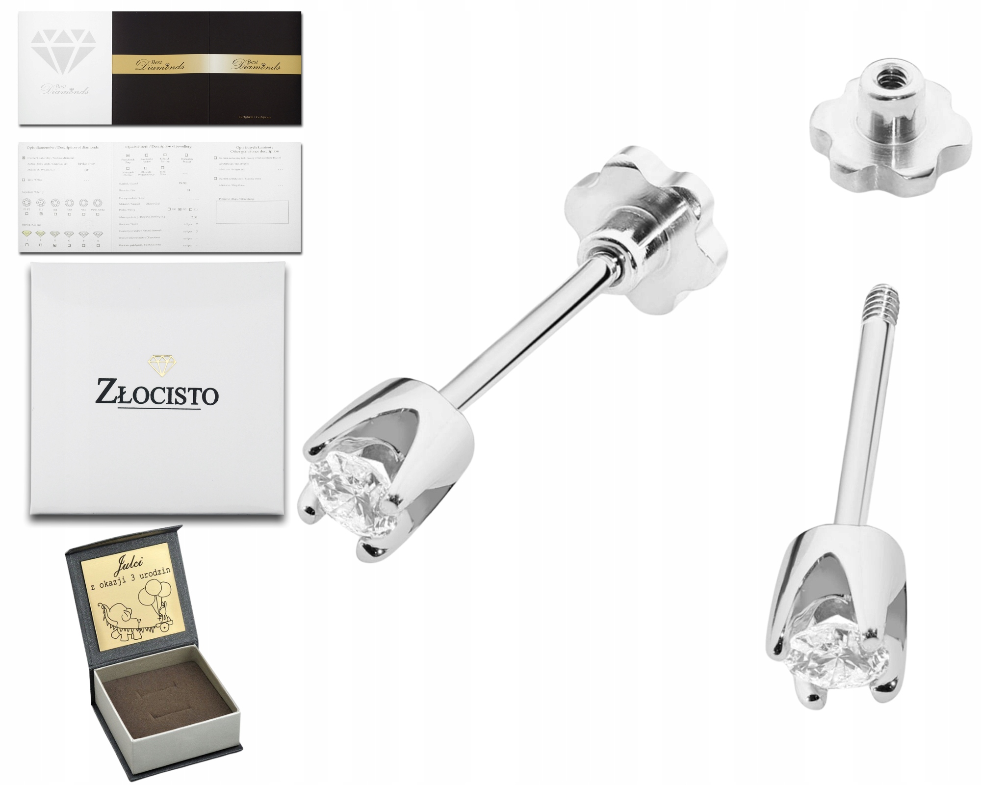 Bílé Zlato Náušnice S Náušnice Pízedek Zlato 585 S Gravírování Dárek