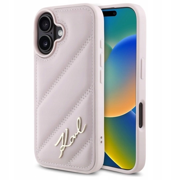 Pouzdro Karl Lagerfeld Quilted Signature pro iPhone 16 růžové