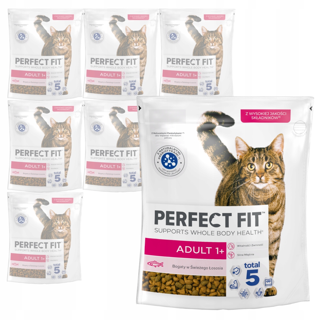 Levně Perfect Fit Adult 1+ Losos Suché Krmivo Pro Dospělé Kočky 8x750 g