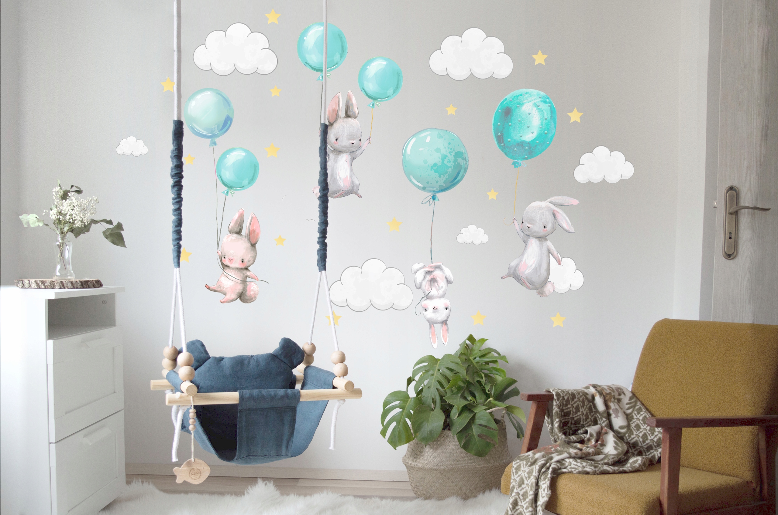 Samolepky na stenu Zajačiky balóny pre deti 150 2 Šírka 150 cm